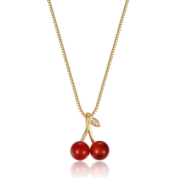 NEW Minimalist Gold Plated Wine Red Cherries Pendant Necklace/Earrings Set - Picture 13 of 13